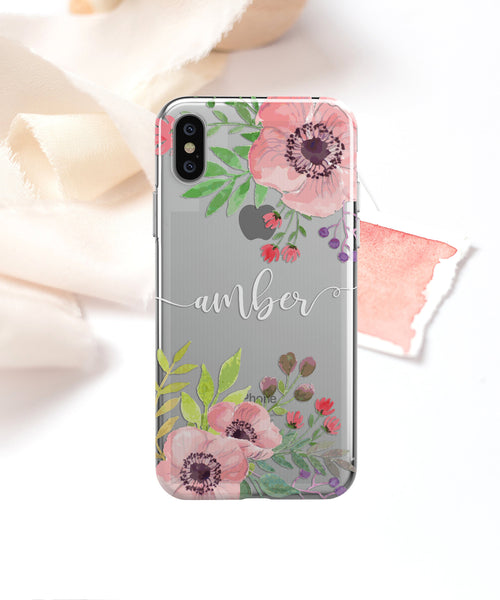 iPhone Case Clear Rubber Samsung Galaxy - Personalized Floral Case
