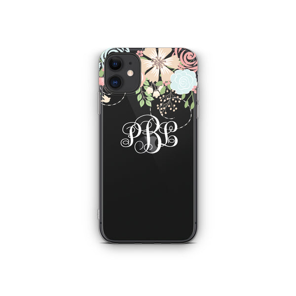 iPhone Case Clear Rubber Samsung Galaxy - Monogram Floral Case